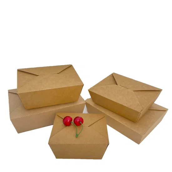 Contenedores de embalaje de comida rápida para llevar, caja de ensalada, fiambreras desechables recicladas de papel Kraft marrón con tapa para restaurante
