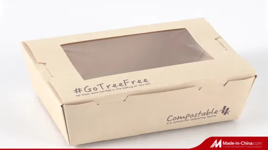 Caja de comida de papel para llevar desechable personalizada con ventana Pet/PLA a prueba de aceite